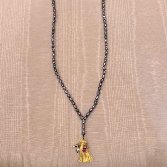 NWT Juicy Couture Freshwater Pearl Tassel & Charm Necklace - Picture 5 of 11